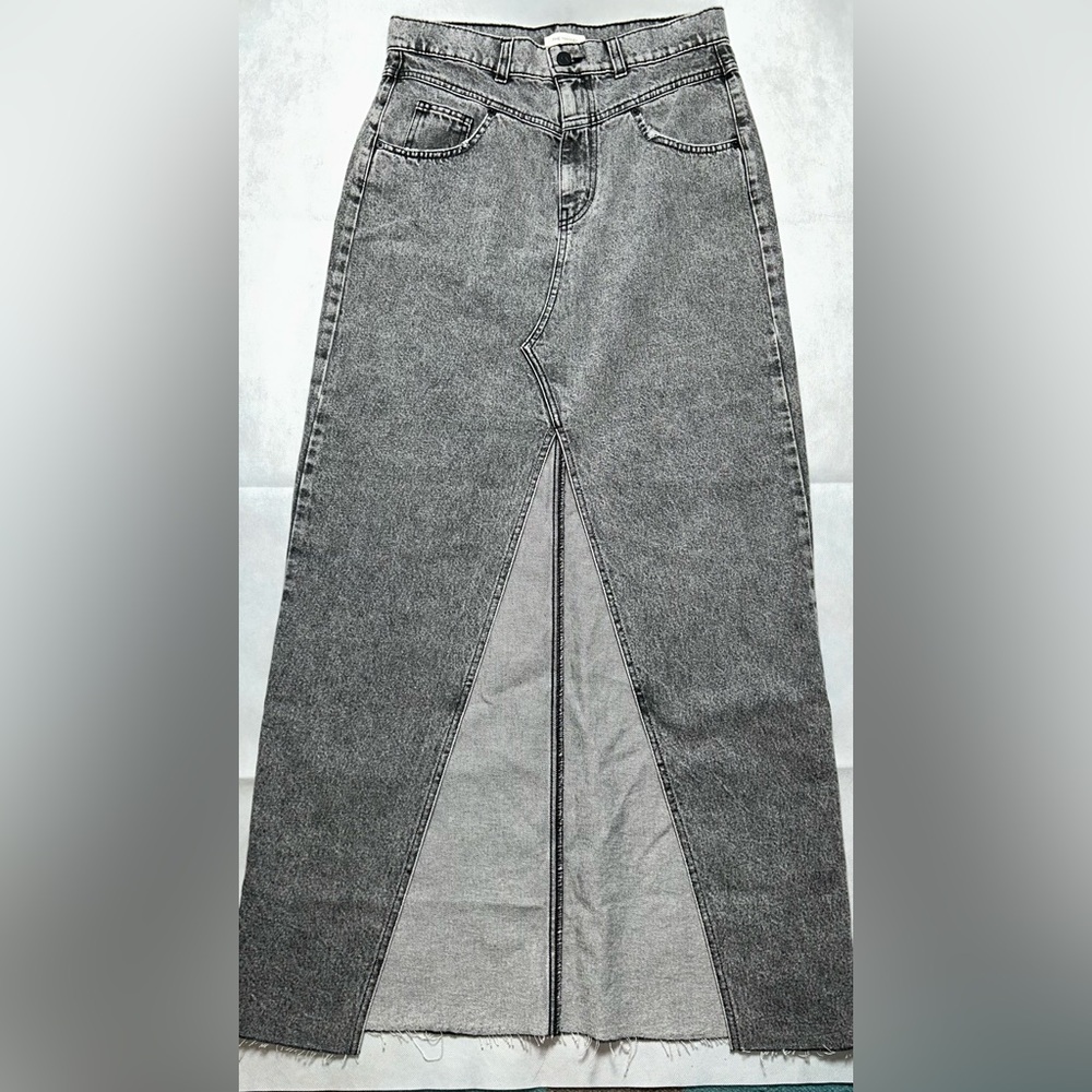 The Mannei Aluta grey acid wash maxi raw hem denim skirt NWT size 38